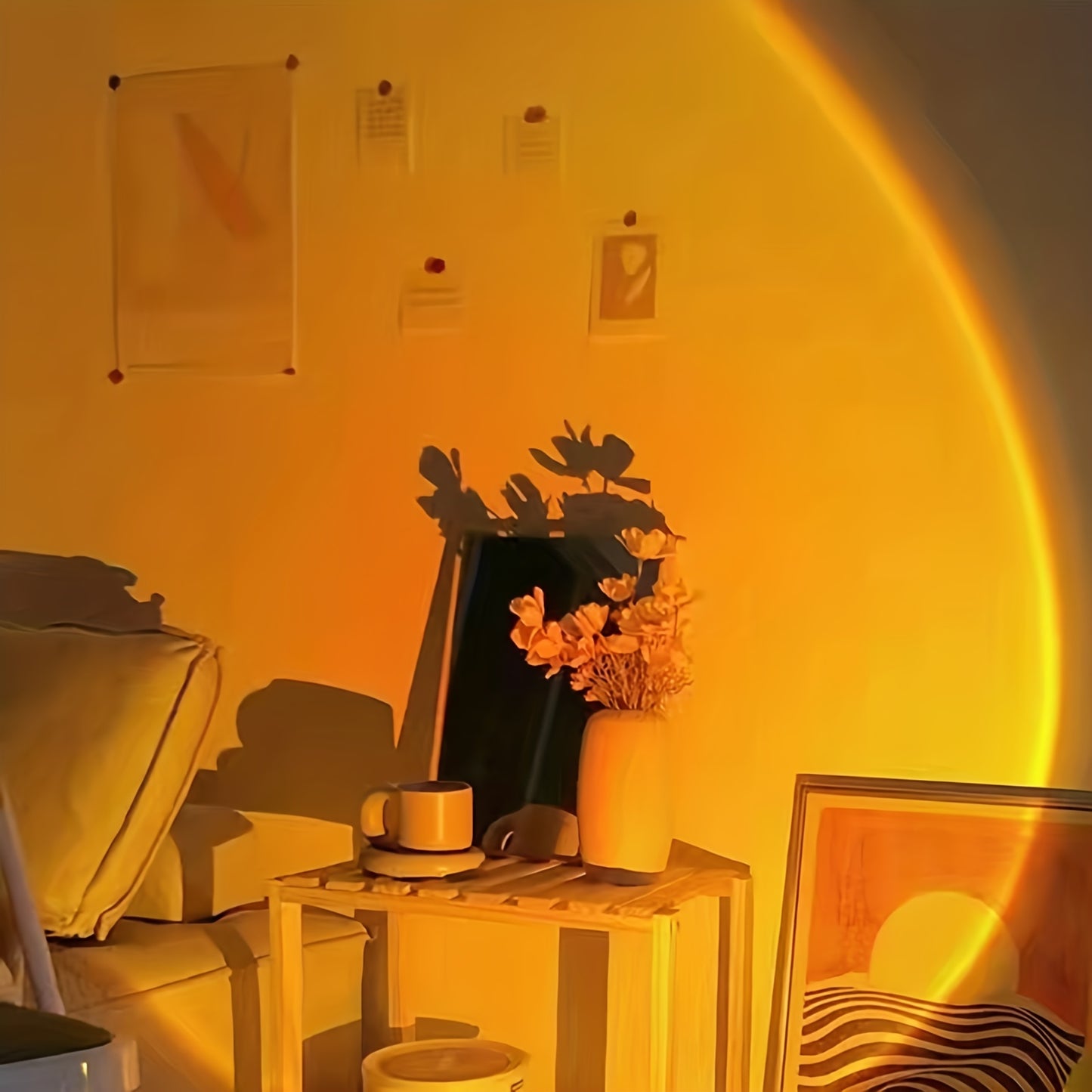 1pc USB-Powered LED Sunset Lamp Projector - Cozy Ambient Night Light with Warm Orange Glow for Bedroom, Living Room Decor & Photography, Energy-Efficient Tabletop Design, Lamp for Bedroom