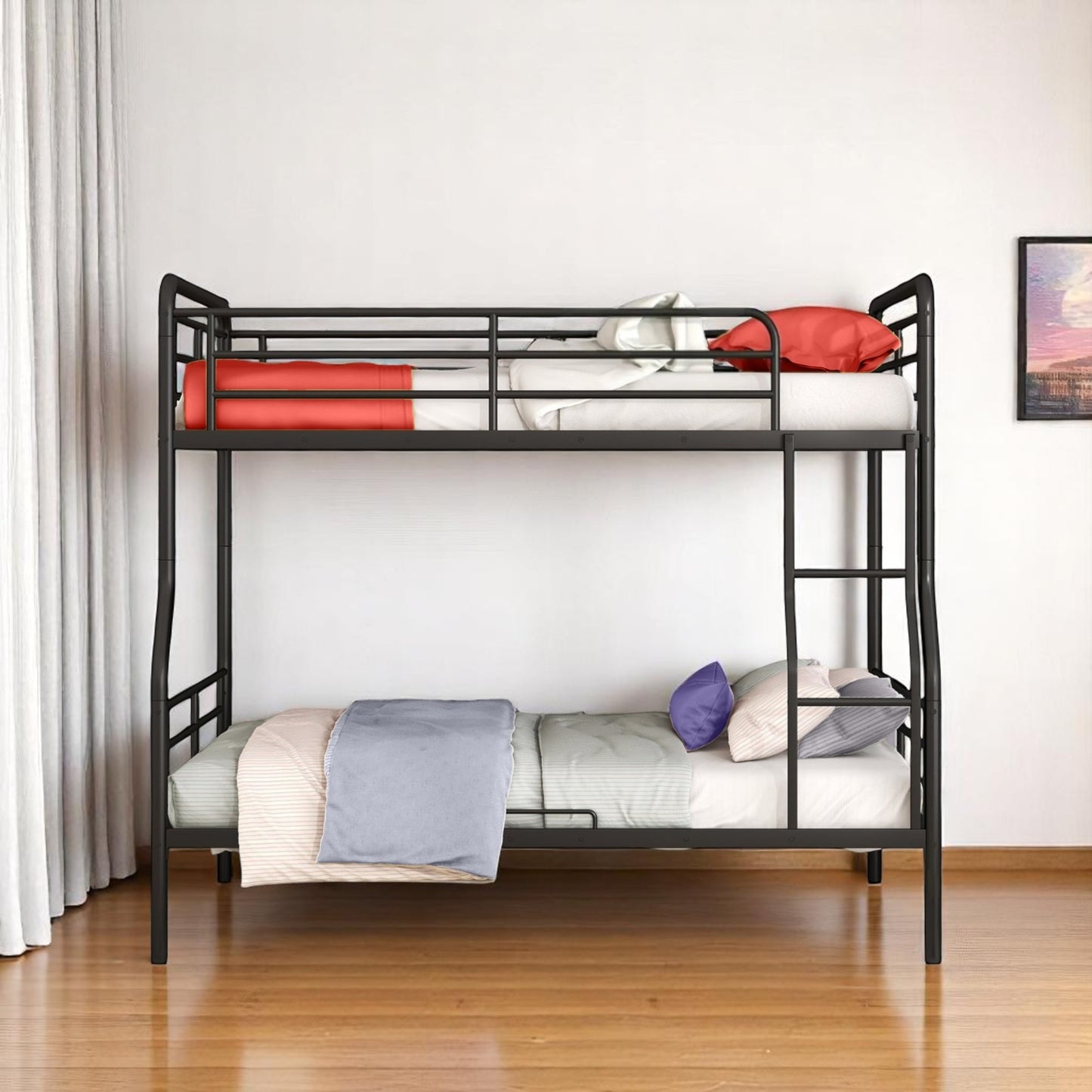 Black Full XL Over Queen Contemporary Metal Bunk Bed-0