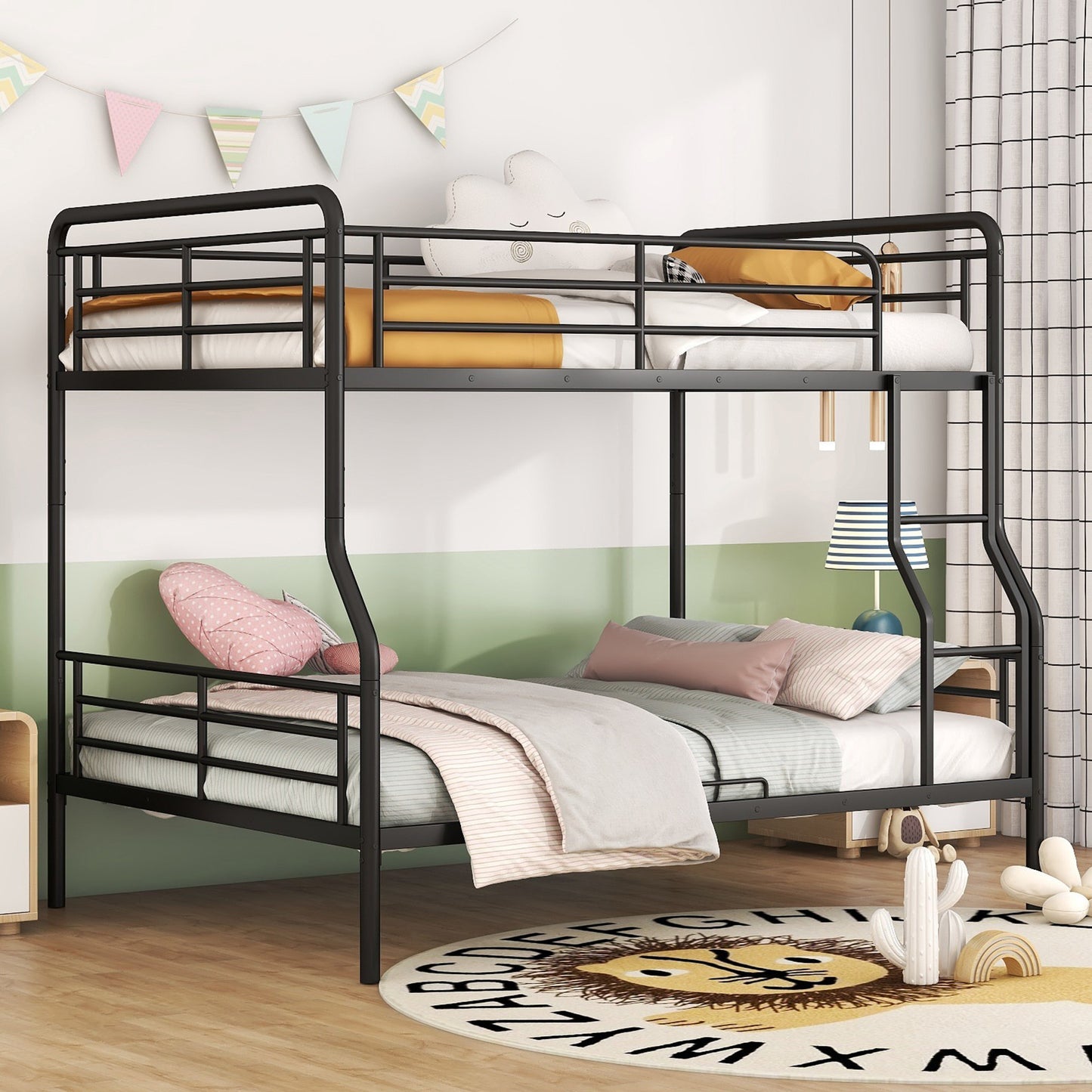 Black Full XL Over Queen Contemporary Metal Bunk Bed-8