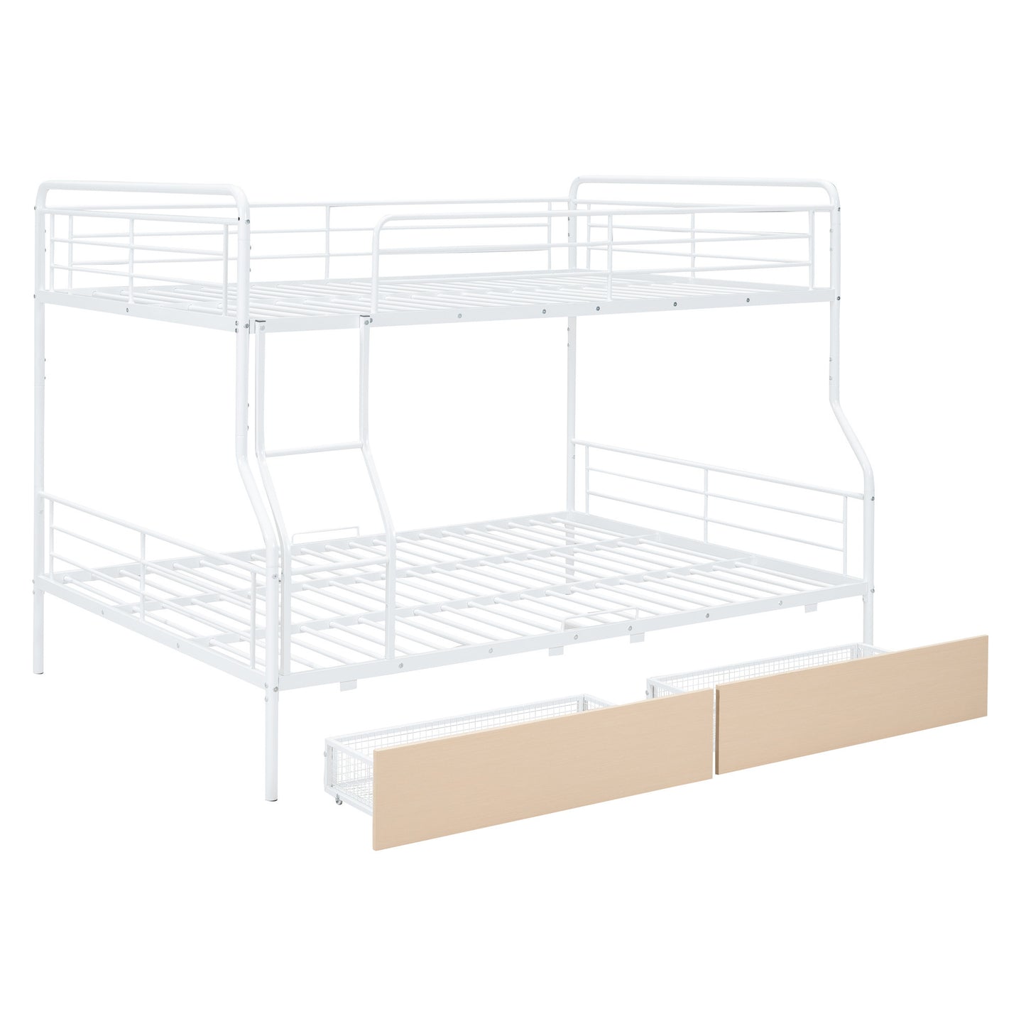 White Full Over Queen Contemporary Metal Bunk Bed With Drawers-6