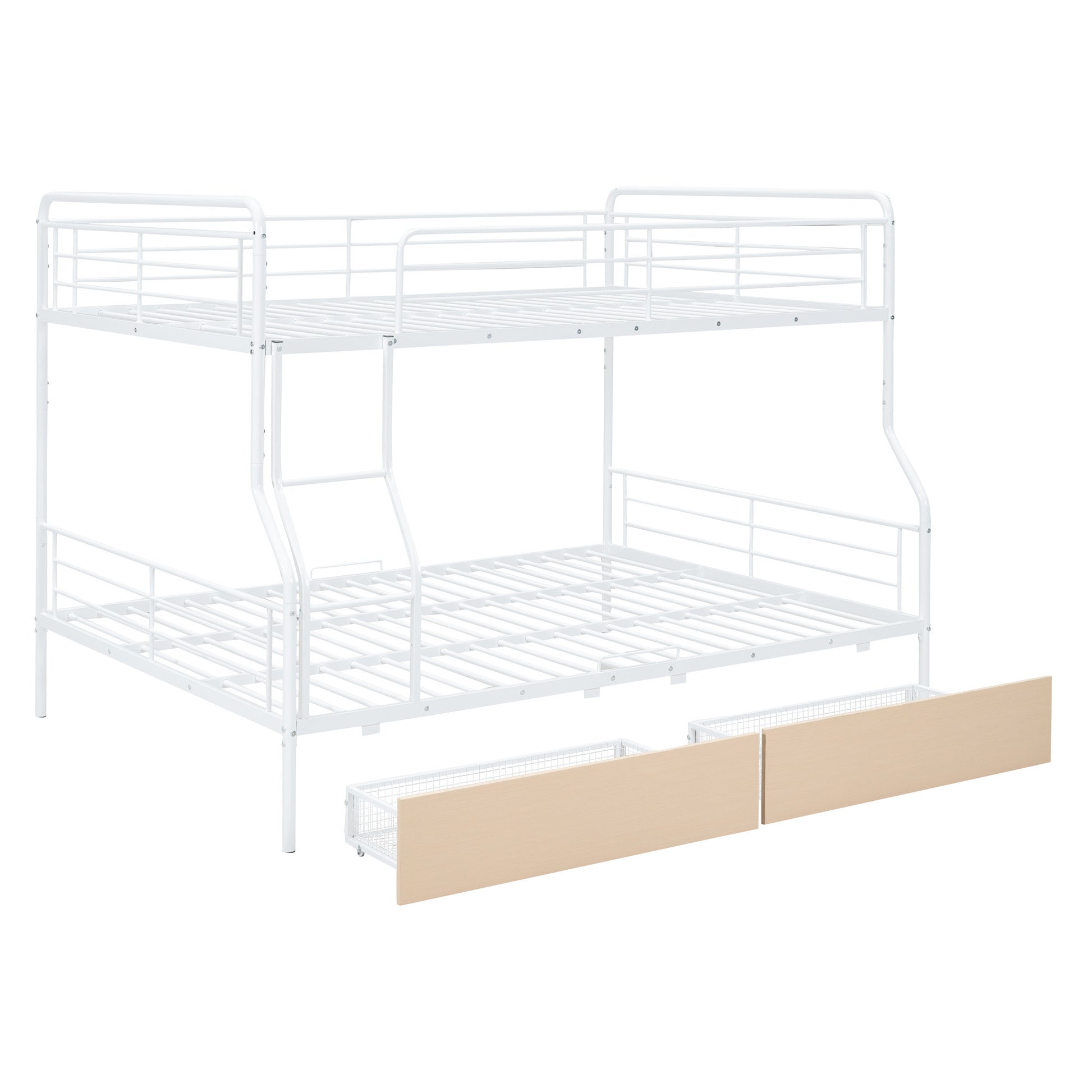 White Full Over Queen Contemporary Metal Bunk Bed With Drawers-6
