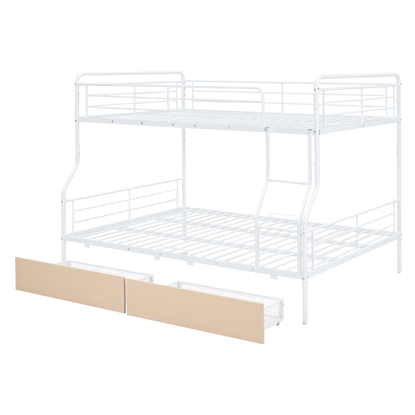White Full Over Queen Contemporary Metal Bunk Bed With Drawers-1