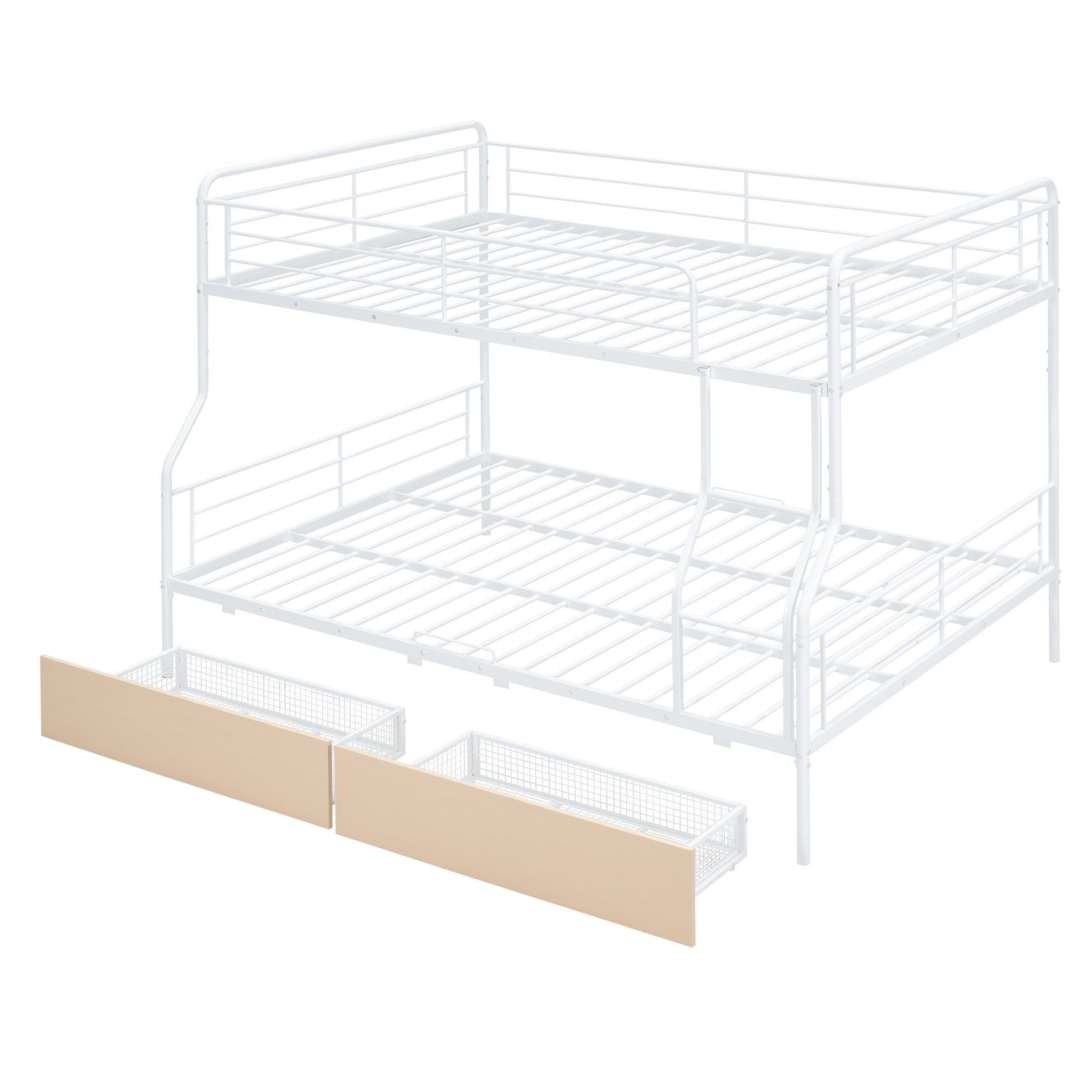 White Full Over Queen Contemporary Metal Bunk Bed With Drawers-4