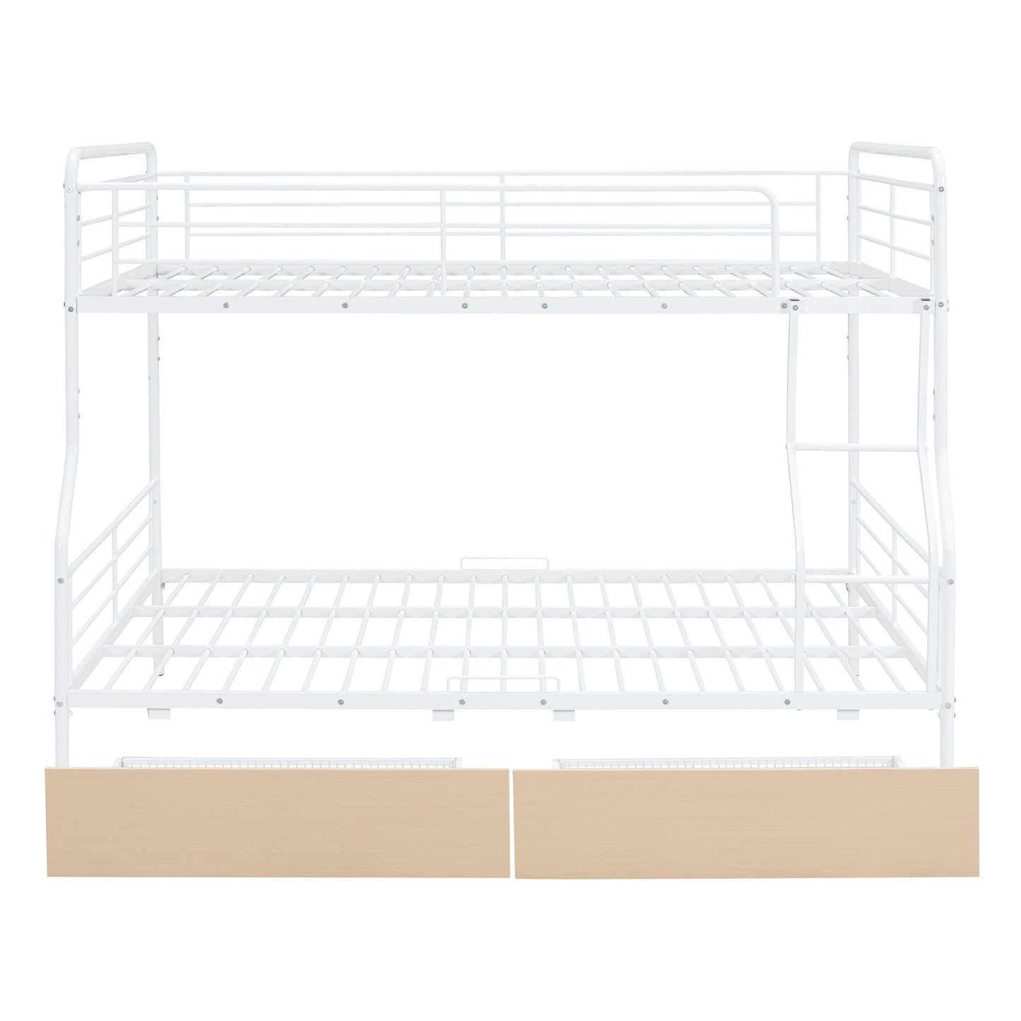 White Full Over Queen Contemporary Metal Bunk Bed With Drawers-2
