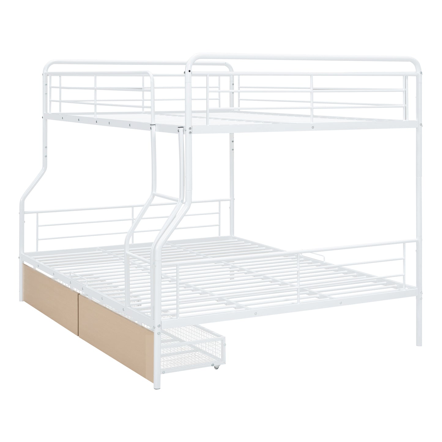 White Full Over Queen Contemporary Metal Bunk Bed With Drawers-3