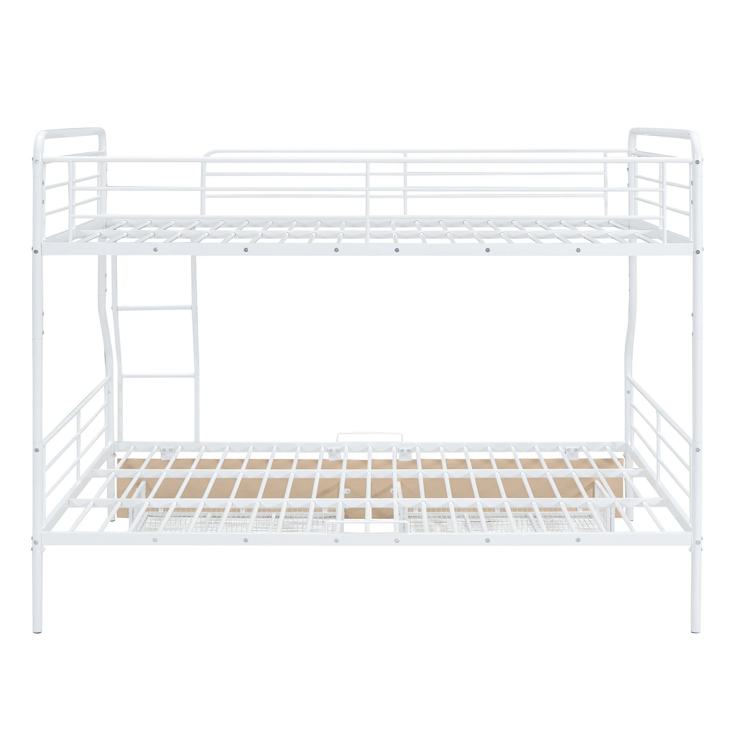 White Full Over Queen Contemporary Metal Bunk Bed With Drawers-5