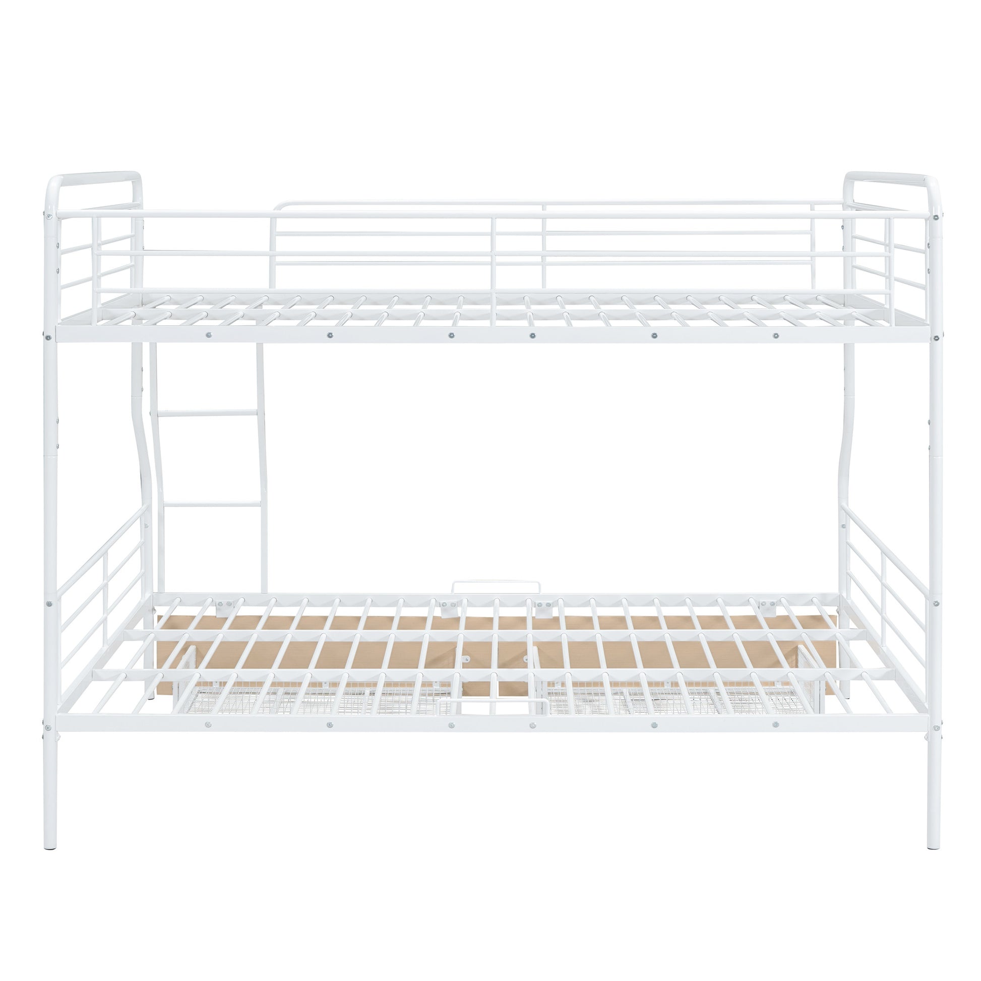 White Full Over Queen Contemporary Metal Bunk Bed With Drawers-5