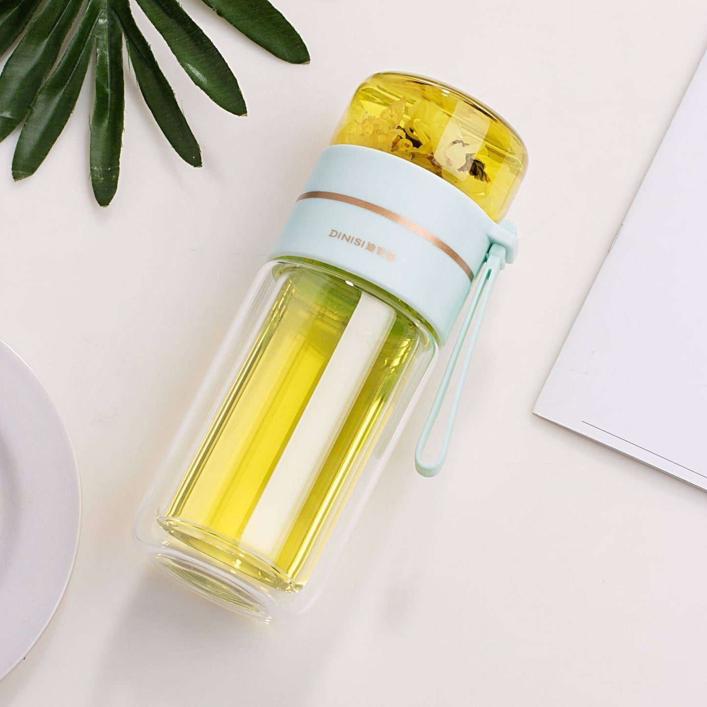 Glass Water Bottle With Tea Infuser Filter Tea Separation Double Wall Glass Bottle Leakproof-9