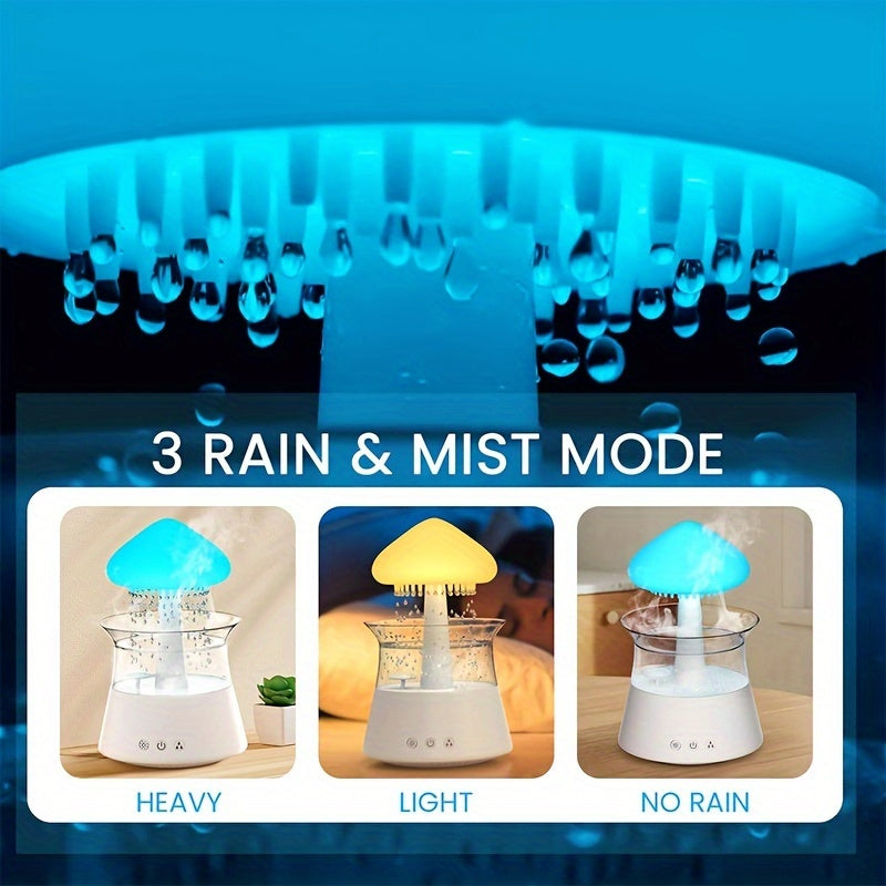 USB-Powered Zen Master Mushroom Lamp with Rain Cloud Aromatherapy Oil Diffuser, Night Light & Ultra-Quiet Humidifier - Perfect for Home or Office, White, Zen Home Decor