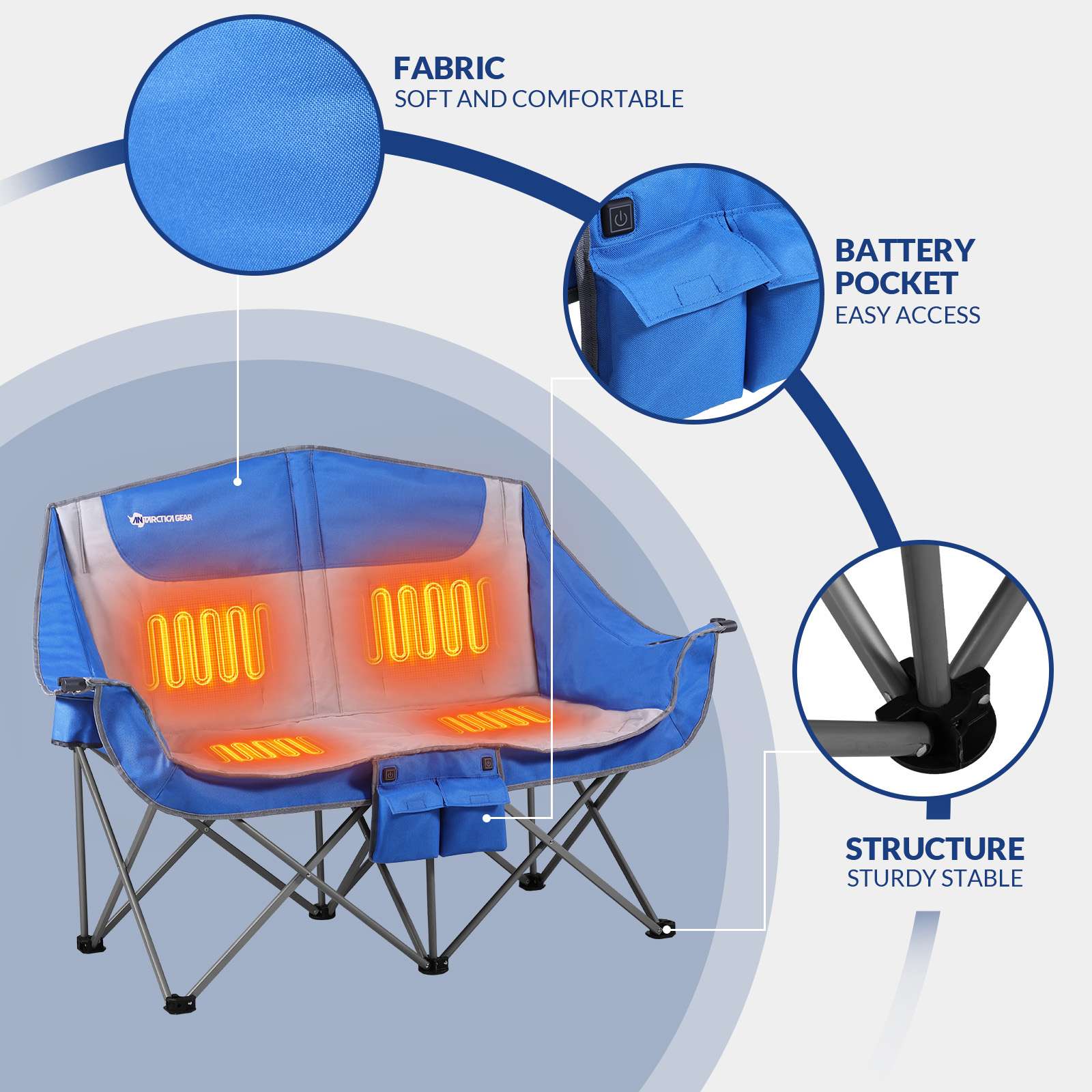 ANTARCTICA GEAR Heated Double Camping Chair, 2-Person Folding Chair Heated Portable Loveseat Chair-4