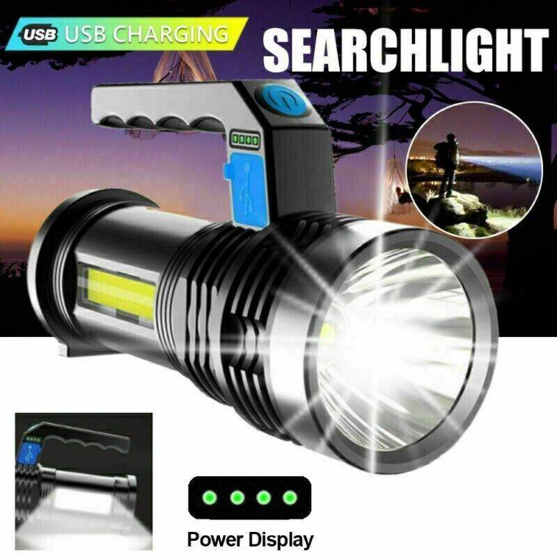 LED Flashlight USB Rechargeable Torch COB Spotlight Camping Light High Lumens Emergency Lamp 3 Modes Waterproof