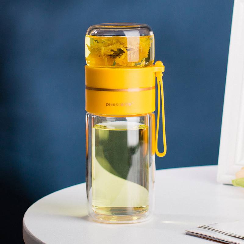 Glass Water Bottle With Tea Infuser Filter Tea Separation Double Wall Glass Bottle Leakproof-3