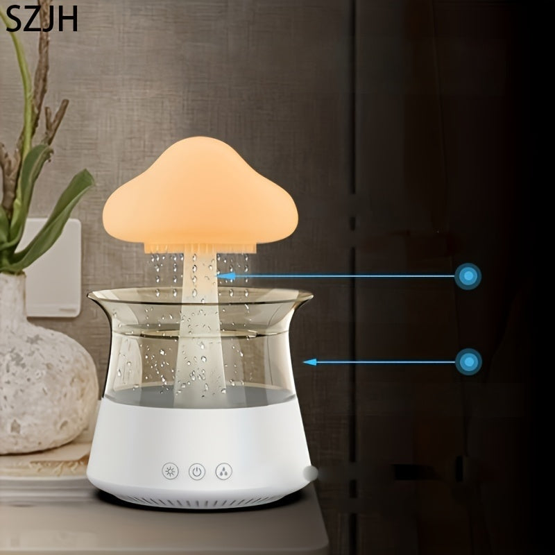 USB-Powered Zen Master Mushroom Lamp with Rain Cloud Aromatherapy Oil Diffuser, Night Light & Ultra-Quiet Humidifier - Perfect for Home or Office, White, Zen Home Decor