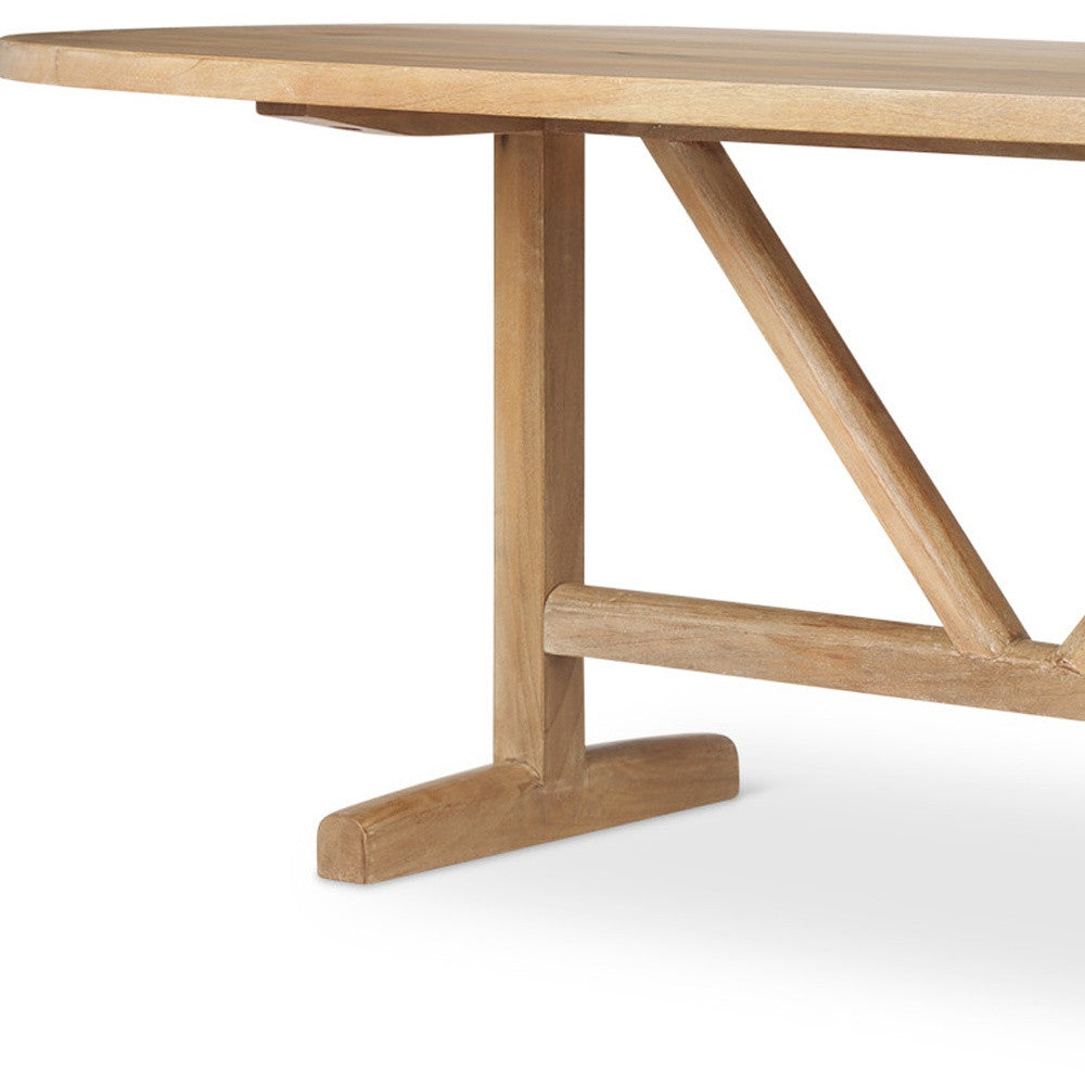 84" Light Brown Solid Wood Trestle Base Oval Dining Table-6