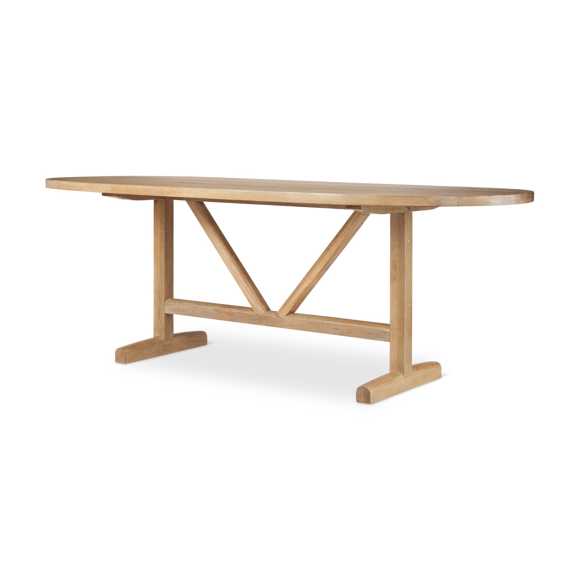 84" Light Brown Solid Wood Trestle Base Oval Dining Table-1