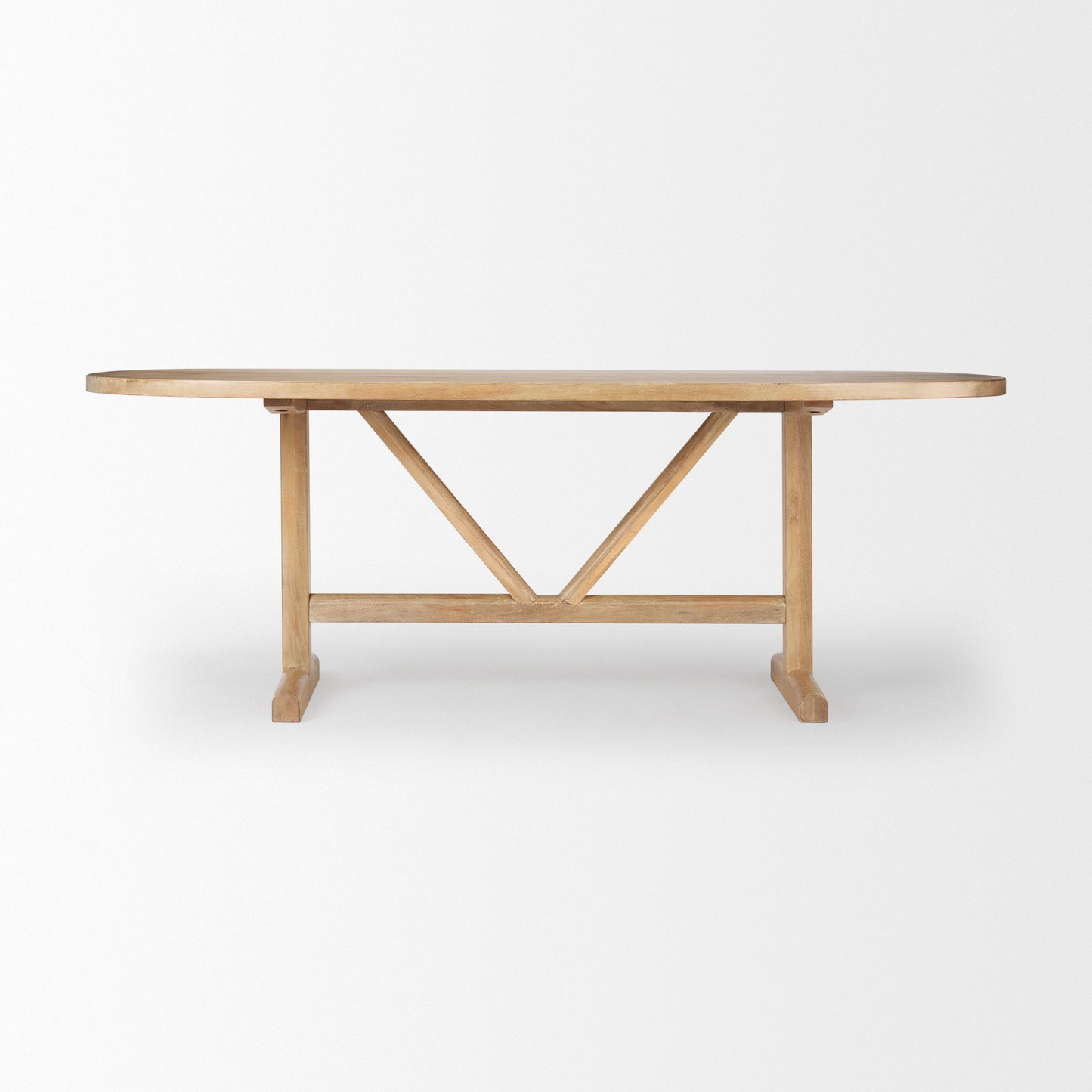 84" Light Brown Solid Wood Trestle Base Oval Dining Table-2