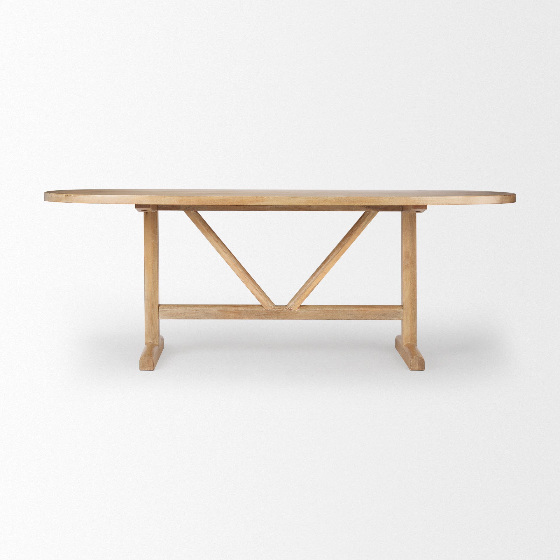 84" Light Brown Solid Wood Trestle Base Oval Dining Table-2