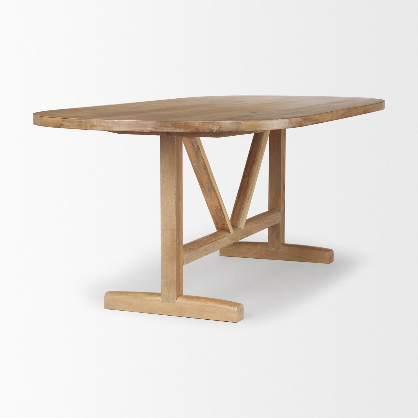 84" Light Brown Solid Wood Trestle Base Oval Dining Table-4