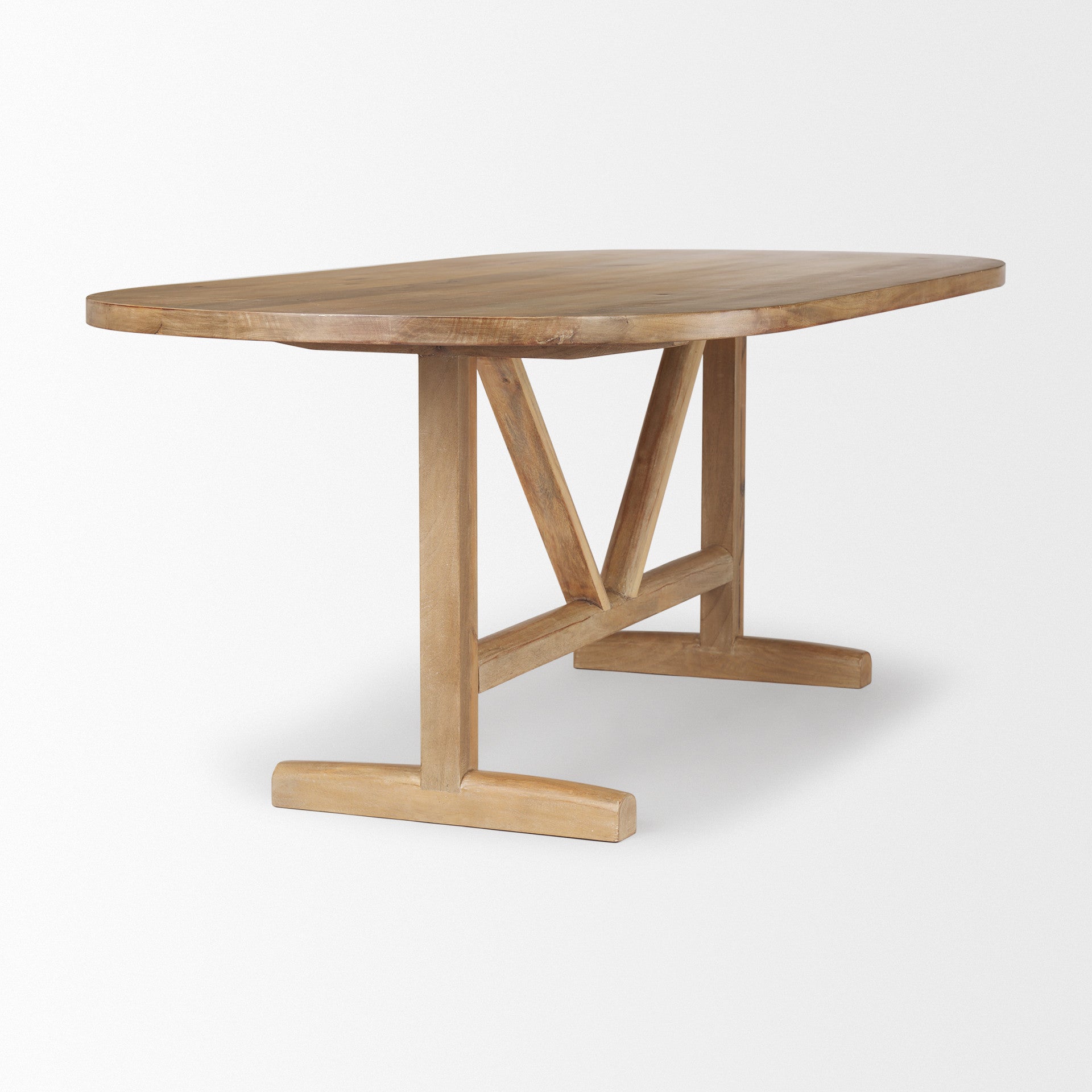 84" Light Brown Solid Wood Trestle Base Oval Dining Table-4