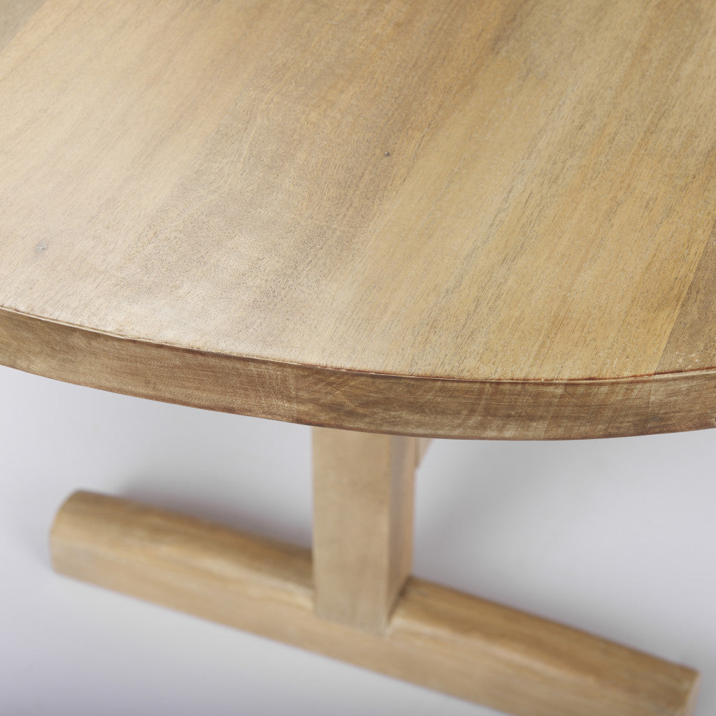 84" Light Brown Solid Wood Trestle Base Oval Dining Table-8