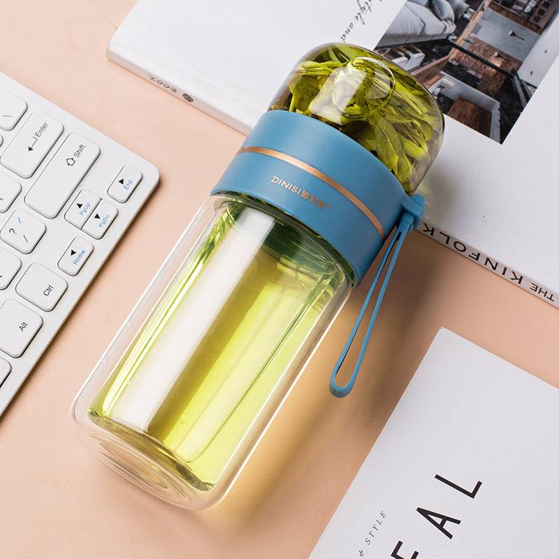 Glass Water Bottle With Tea Infuser Filter Tea Separation Double Wall Glass Bottle Leakproof-7