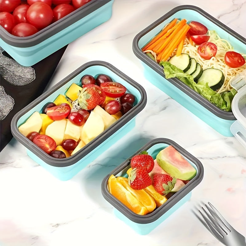1/4pcs Collapsible Silicone Food Storage Container Stackable, Space Saving, Microwaveable, Freezer, Dishwasher Safe, BPA Free, Foldable Leftover Or Meal Prep Lunch Box Containers, Kitchen Accessories