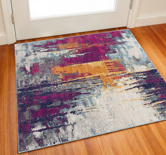 2' X 2' Pink Blue And Orange Abstract Square Rug-0