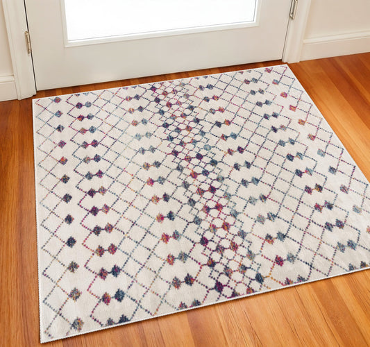2' X 2' Beige Blue And Pink Geometric Square Rug-0