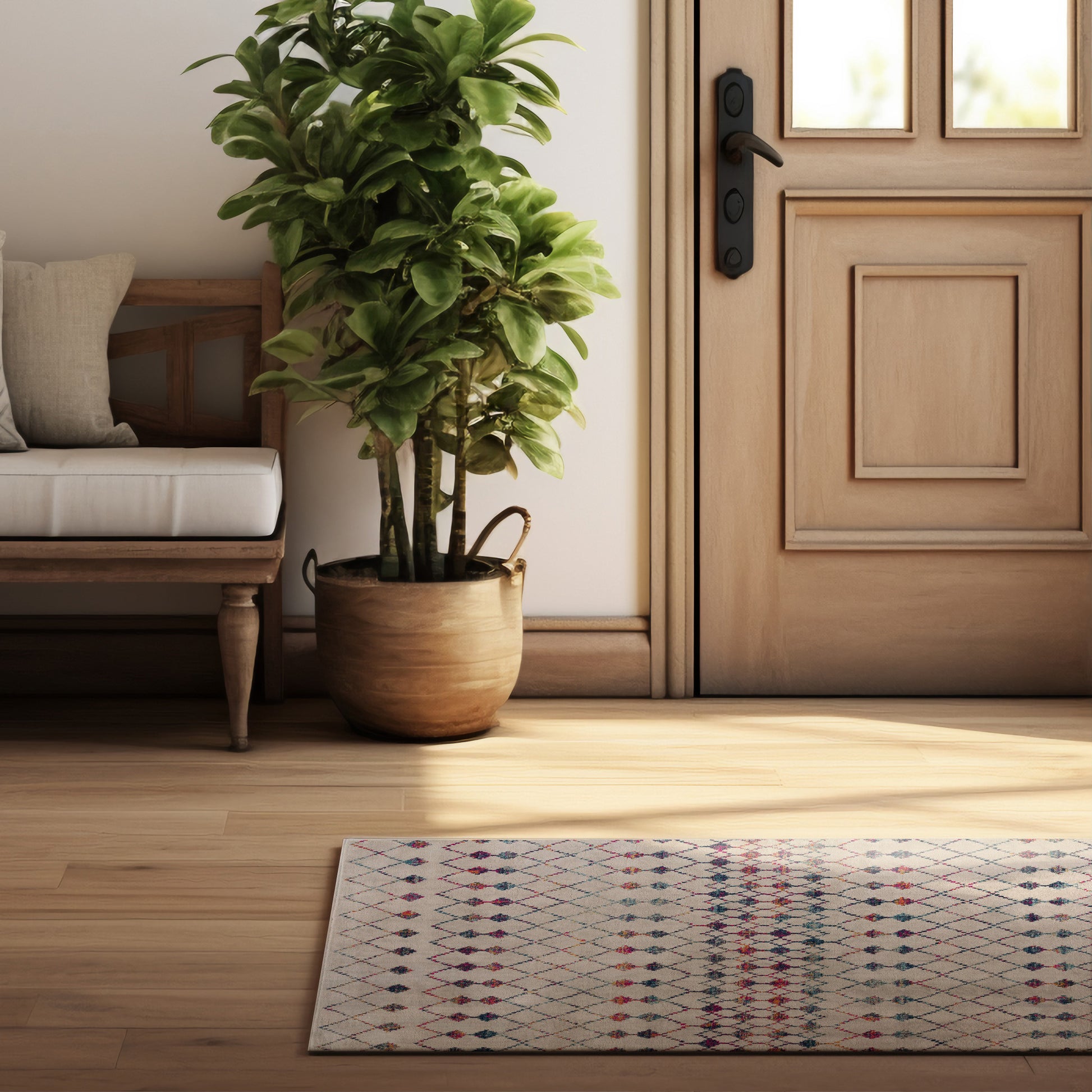 2' X 2' Beige Blue And Pink Geometric Square Rug-3