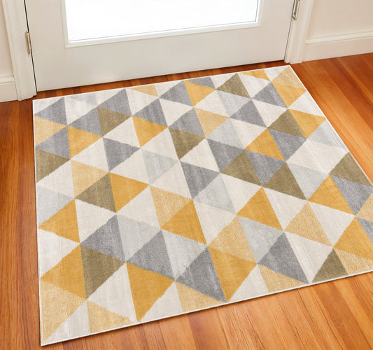 2' X 2' Yellow Beige And Gray Geometric Square Rug-0