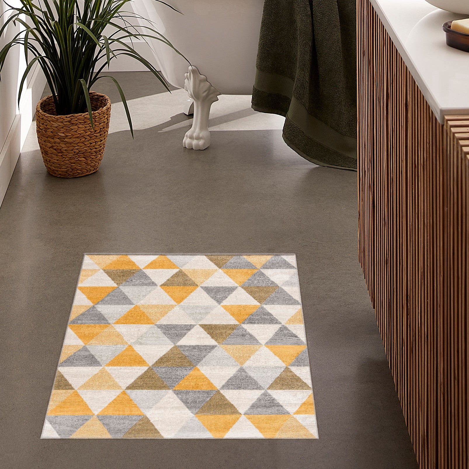 2' X 2' Yellow Beige And Gray Geometric Square Rug-8