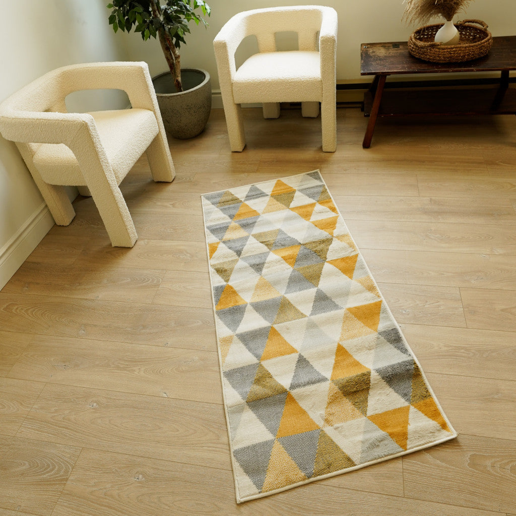 2' X 2' Yellow Beige And Gray Geometric Square Rug-3