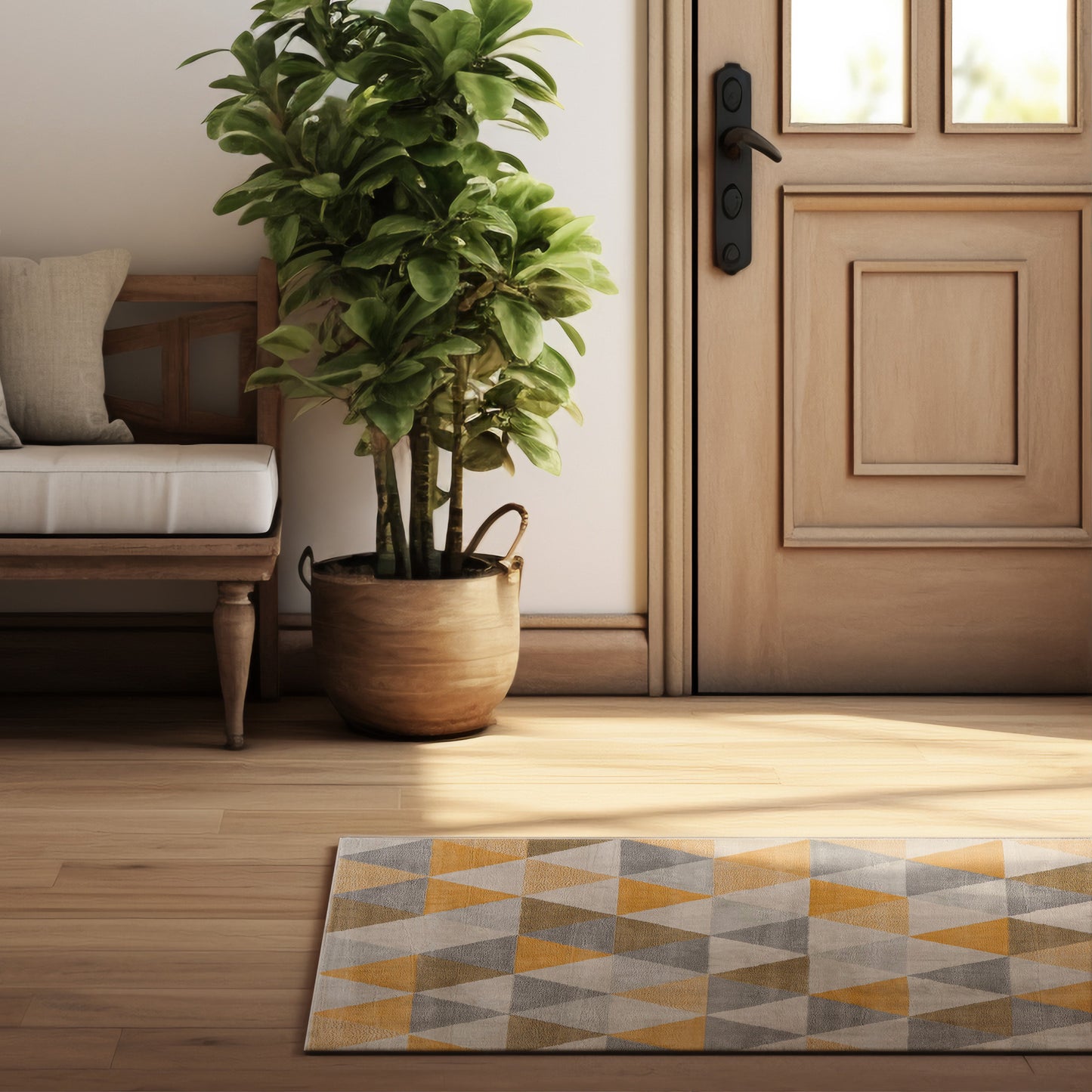 2' X 2' Yellow Beige And Gray Geometric Square Rug-5