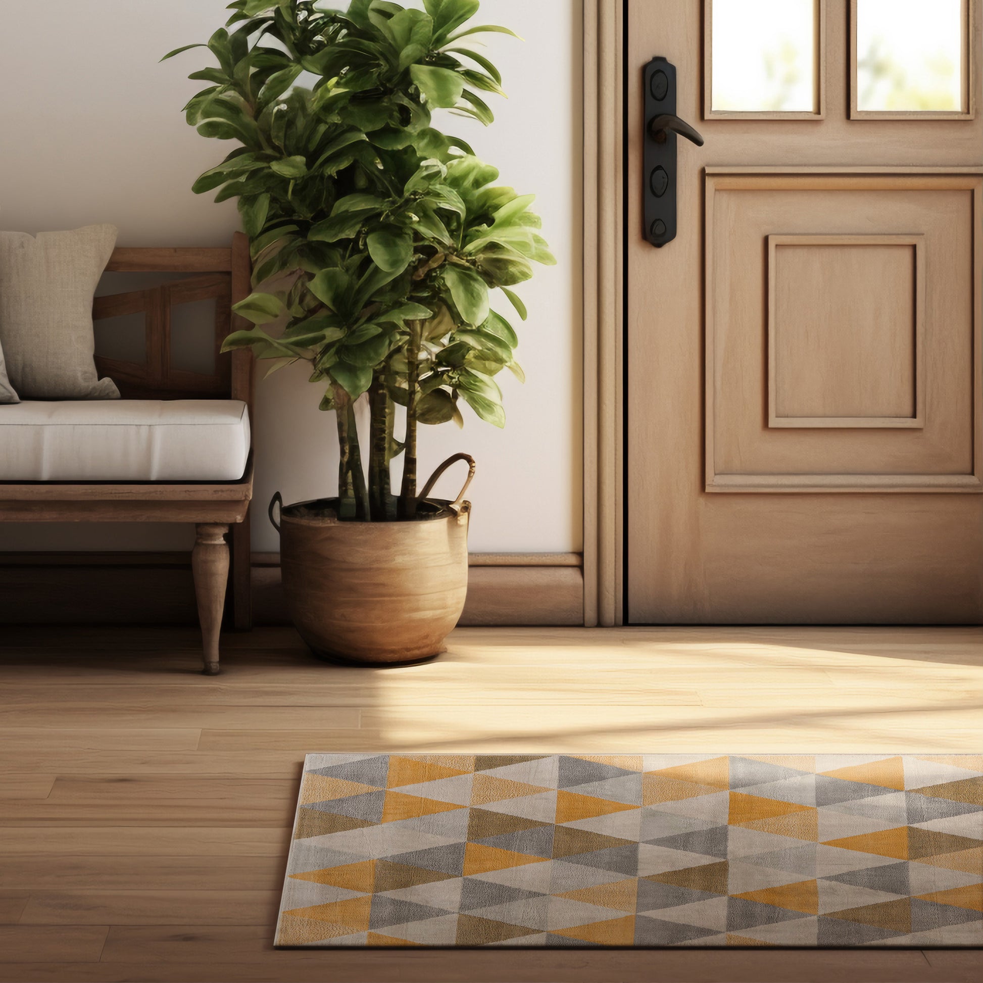 2' X 2' Yellow Beige And Gray Geometric Square Rug-5