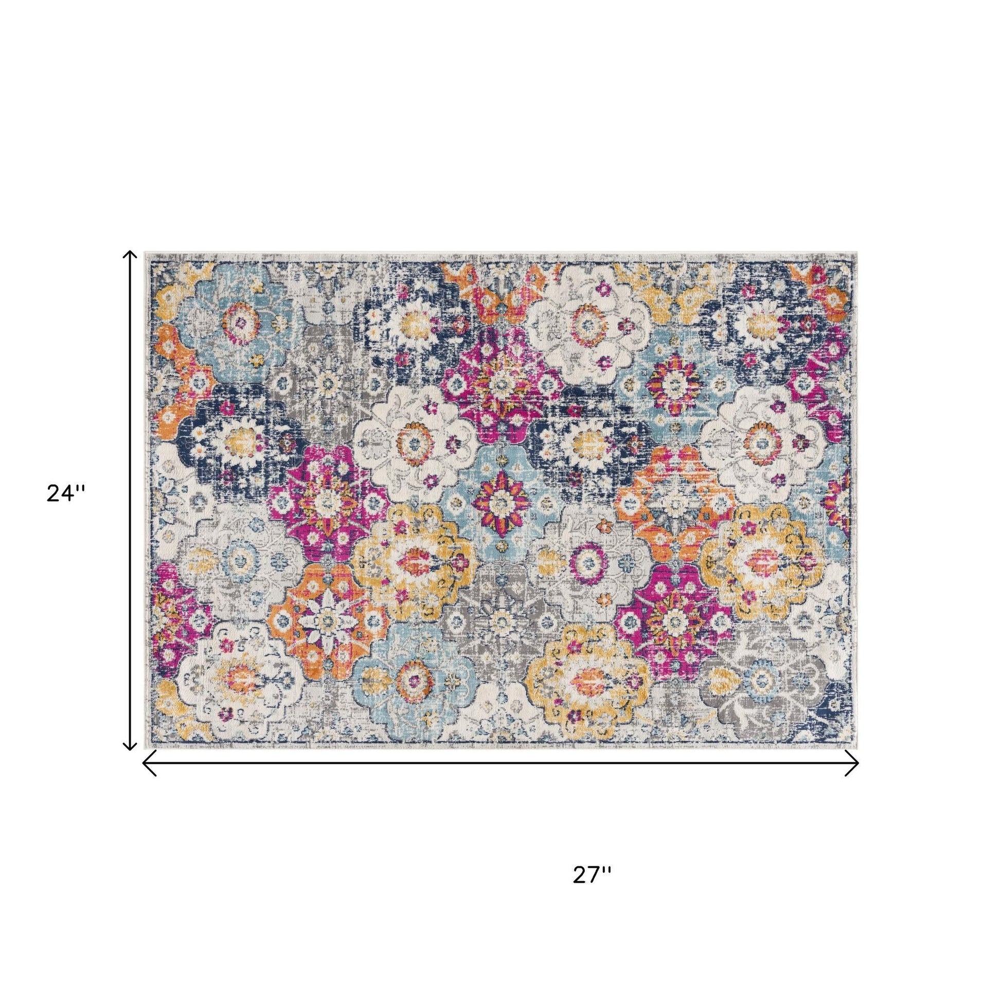 2' X 2' Gray Gold And Pink Floral Medallion Square Rug-2