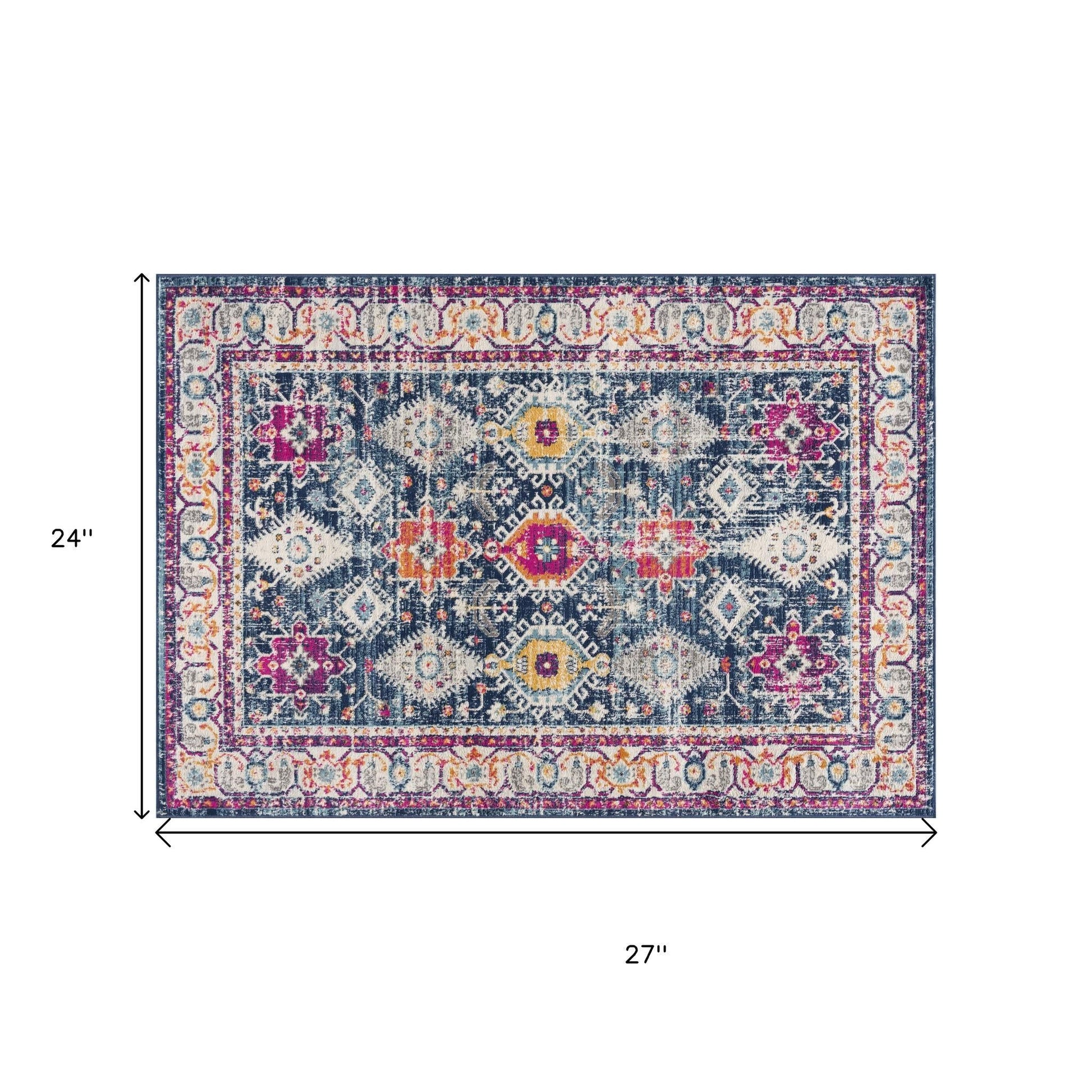 2' X 2' Blue Beige And Pink Southwestern Square Rug-2