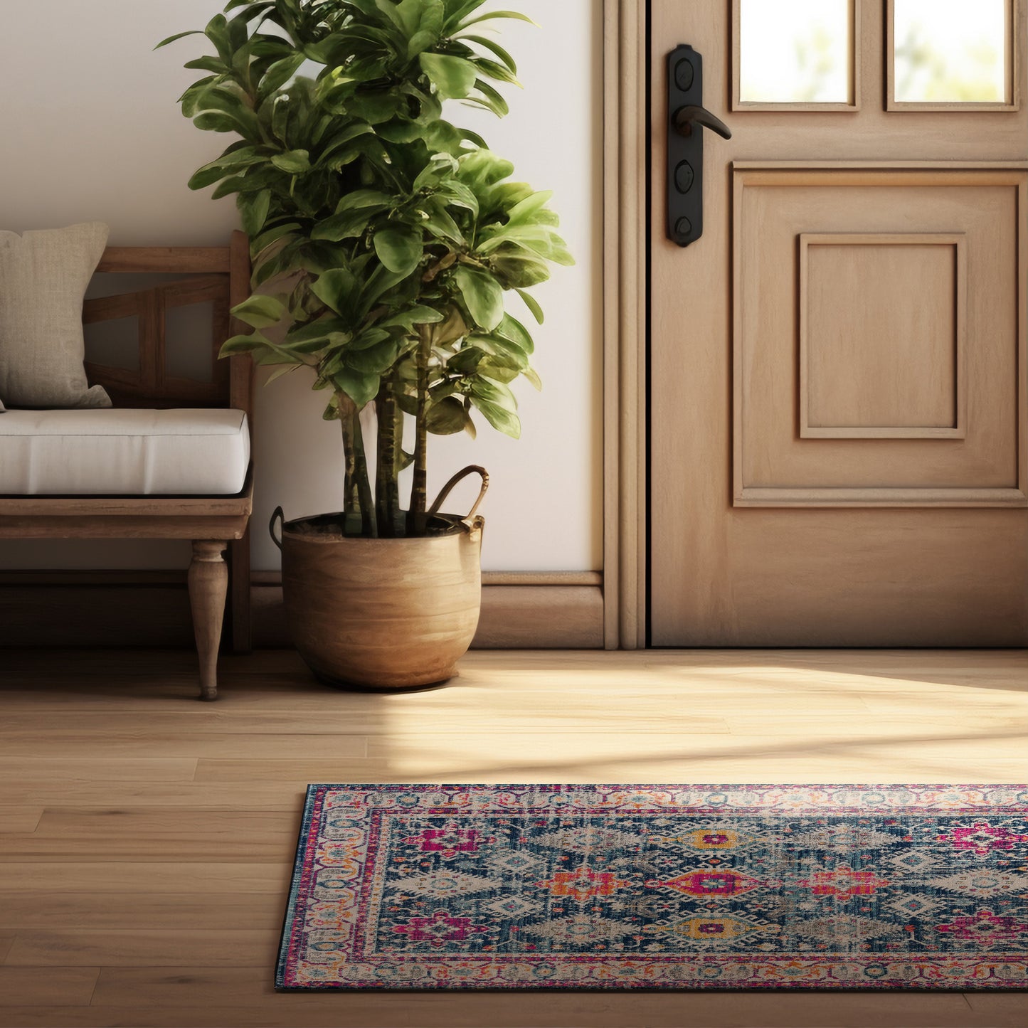 2' X 2' Blue Beige And Pink Southwestern Square Rug-3