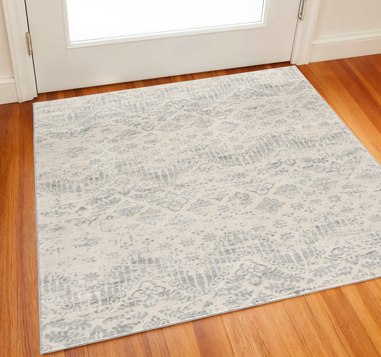 2' X 2' Beige And Gray Floral Medallion Square Rug-0