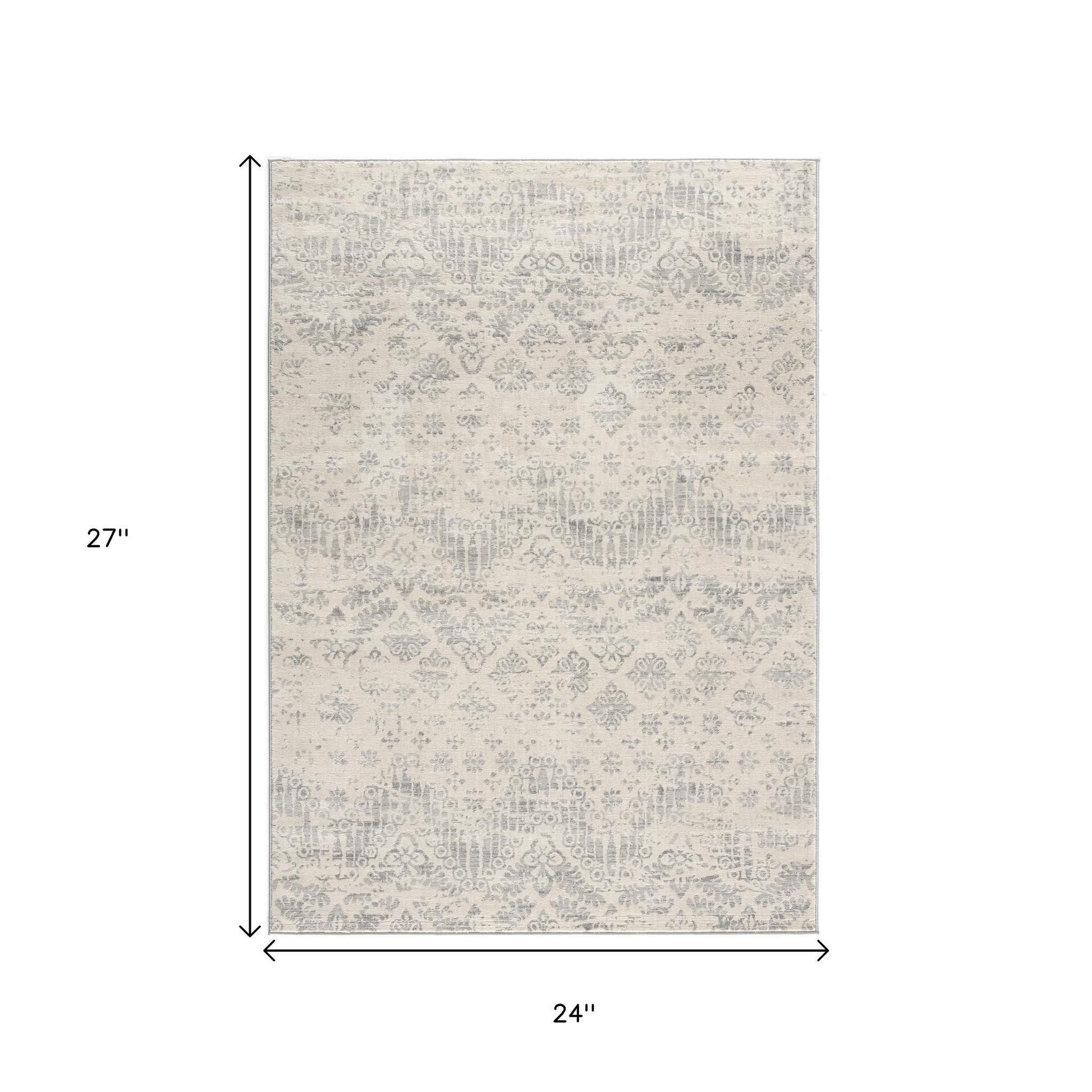 2' X 2' Beige And Gray Floral Medallion Square Rug-2
