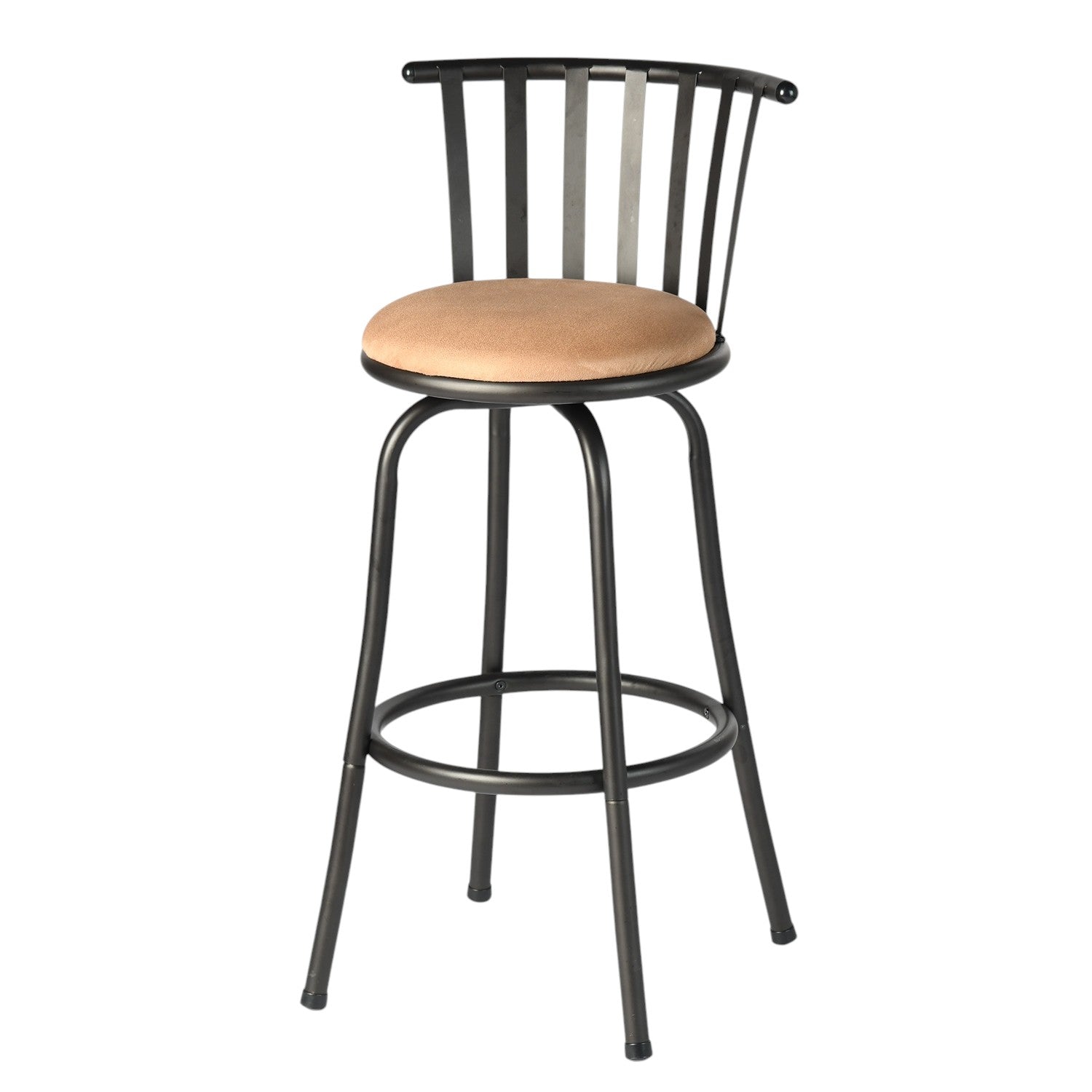 Brown and Black Faux Leather and Metal Low Back Adjustable Height Swivel Bar Chair-2