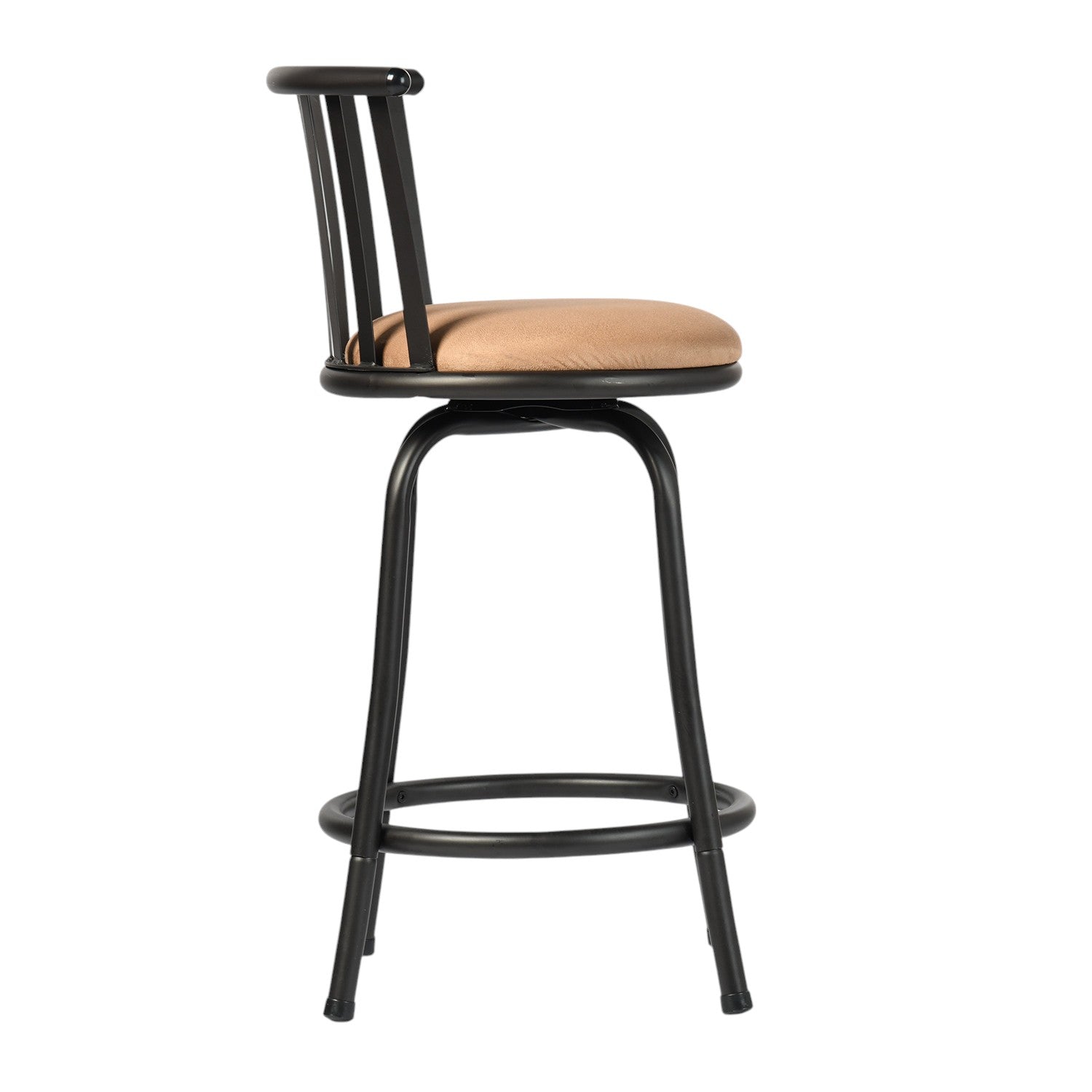 Brown and Black Faux Leather and Metal Low Back Adjustable Height Swivel Bar Chair-3
