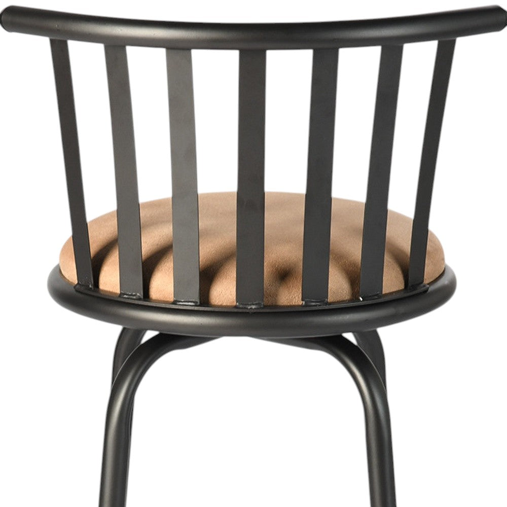 Brown and Black Faux Leather and Metal Low Back Adjustable Height Swivel Bar Chair-4