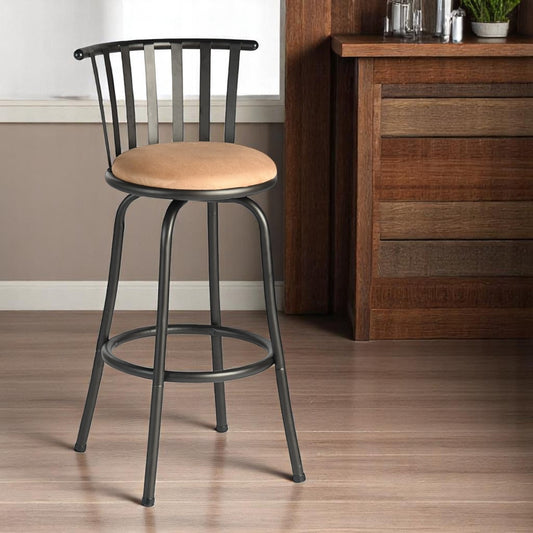 Brown and Black Faux Leather and Metal Low Back Adjustable Height Swivel Bar Chair-0