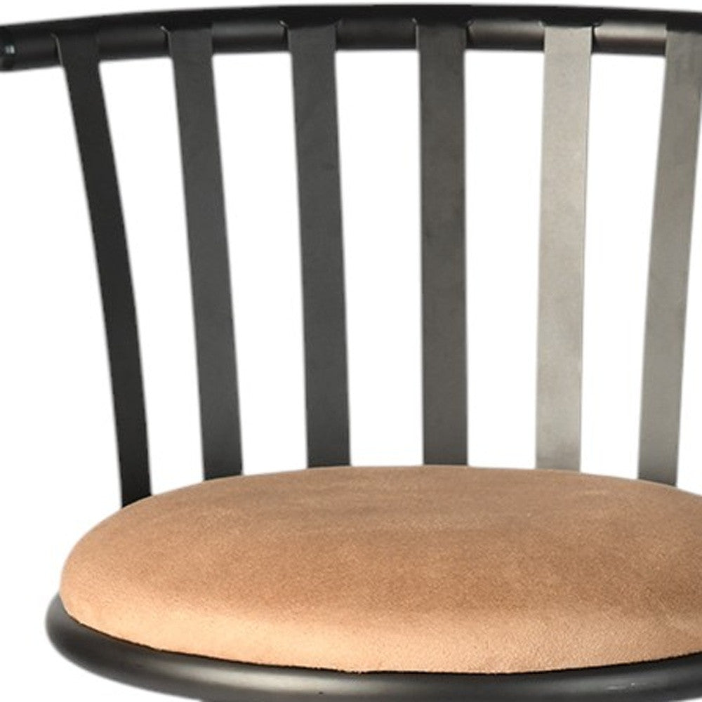 Brown and Black Faux Leather and Metal Low Back Adjustable Height Swivel Bar Chair-5