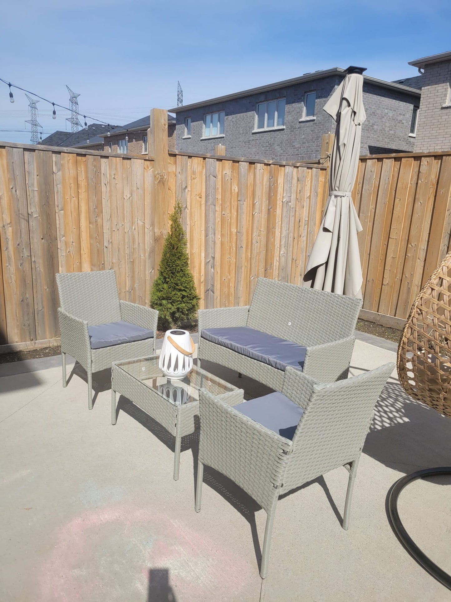 4 PC WICKER PATIO GREY SET