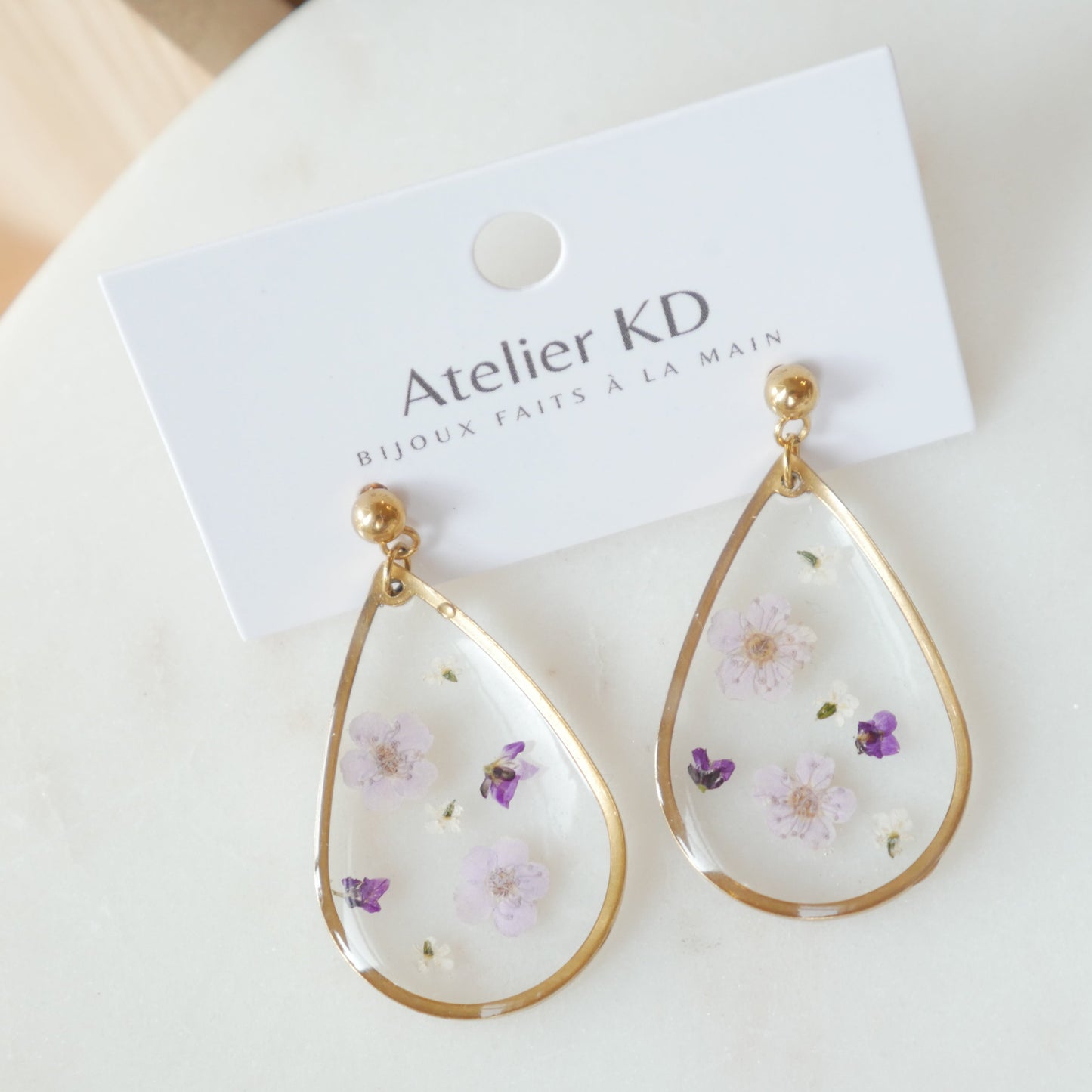 Boucles d'oreilles fleurs Violettes - goute (XL 32mm)