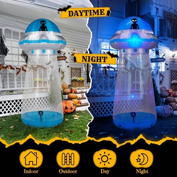8.8 FT Halloween Inflatable UFO Yard Decoration, Fun Tall Blow Up Yard Decor With Built-in LED Lights And Stand Inside Design For Holiday Party Yard Lawn Garden Decor Indoor Outdoor