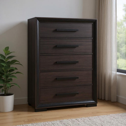 33" Brown Wood Five Drawer Dresser-0