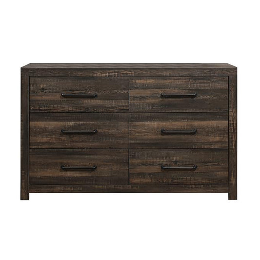 58" Oak Wood Six Drawer Dresser-0