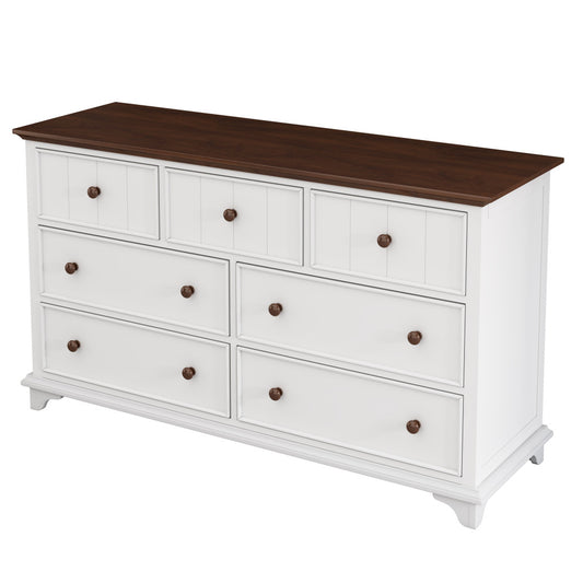 61" Walnut Wood Seven Drawer Triple Dresser-0